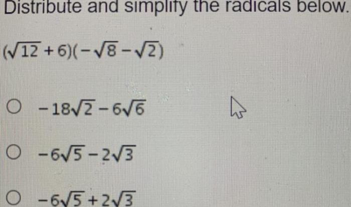 Radicals math simplifying expressions algebra