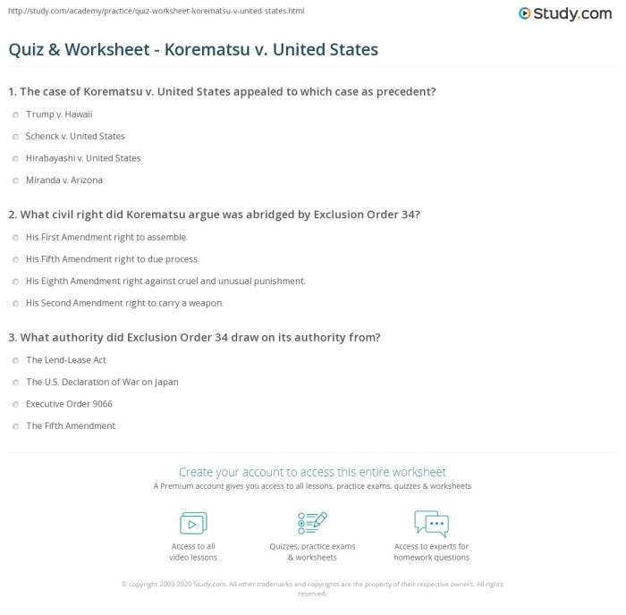 Korematsu v. united states answer key